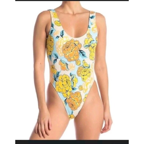 The Bikini Lab Yellow and Blue Floral One Piece - Picture 1 of 13